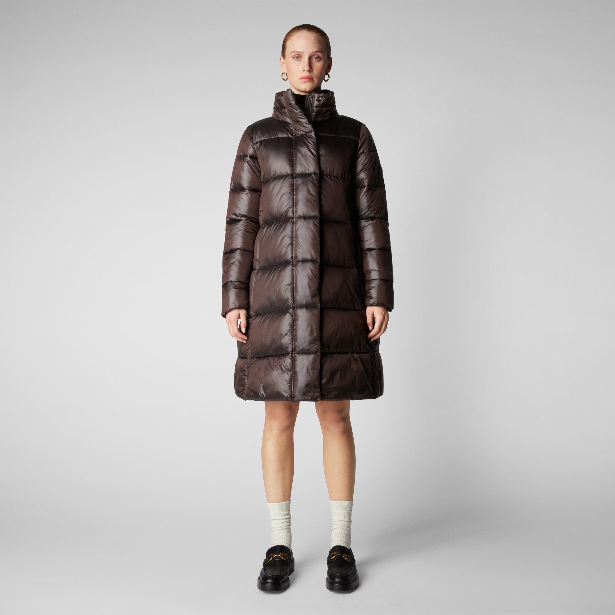 Long shiny puffer outlet coat