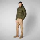 Man's animal free hooded puffer jacket Donald in dusty olive - W+Kids Made to match | Save The Duck