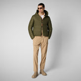 Man's animal free hooded puffer jacket Donald in dusty olive - W+Kids Made to match | Save The Duck