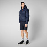 Man's animal free hooded puffer jacket Donald in navy blue - W+Kids Made to match | Save The Duck