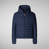 Man's animal free hooded puffer jacket Donald in navy blue | Save The Duck