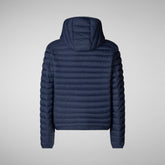 Man's animal free hooded puffer jacket Donald in navy blue | Save The Duck