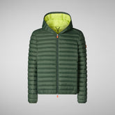 Man's animal free hooded puffer jacket Donald in thyme green | Save The Duck