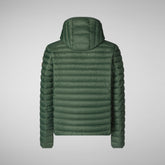 Man's animal free hooded puffer jacket Donald in thyme green | Save The Duck