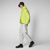 Man's animal free hooded puffer jacket Donald in lichen green | Save The Duck