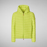 Man's animal free hooded puffer jacket Donald in lichen green | Save The Duck