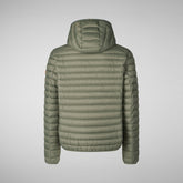 Man's animal free hooded puffer jacket Donald in lichen green | Save The Duck