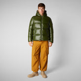 Man's animal free hooded puffer jacket Edgard in pine green | Save The Duck