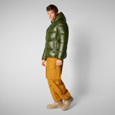 Man's animal free hooded puffer jacket Edgard in pine green | Save The Duck