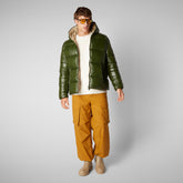 Man's animal free hooded puffer jacket Edgard in pine green | Save The Duck