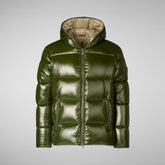 Man's animal free hooded puffer jacket Edgard in pine green | Save The Duck