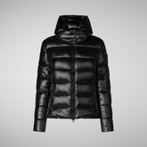 Woman's animal free hooded puffer jacket Cosmary in black | Save The Duck