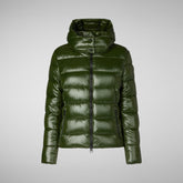 Woman's animal free hooded puffer jacket Cosmary in pine green | Save The Duck