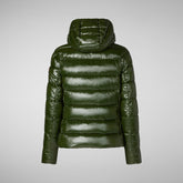 Woman's animal free hooded puffer jacket Cosmary in pine green | Save The Duck