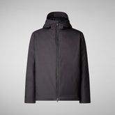 Man's animal free hooded puffer jacket Barnaby in charcoal grey melange | Save The Duck