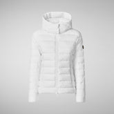 Woman's animal free hooded puffer jacket Amelie in white | Save The Duck