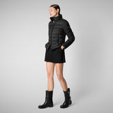 Woman's animal free hooded puffer jacket Amelie in black | Save The Duck