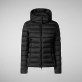 Woman's animal free hooded puffer jacket Amelie in black | Save The Duck