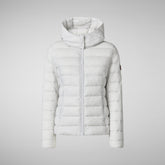 Woman's animal free hooded puffer jacket Amelie in fog grey | Save The Duck