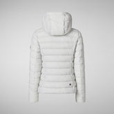 Woman's animal free hooded puffer jacket Amelie in fog grey | Save The Duck