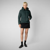 Woman's animal free hooded puffer jacket Amelie in green black | Save The Duck