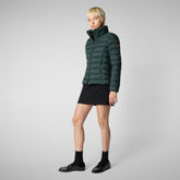 Woman's animal free hooded puffer jacket Amelie in green black | Save The Duck