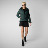 Woman's animal free hooded puffer jacket Amelie in green black - WOMEN FW24 NEW IN | Save The Duck