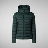 Woman's animal free hooded puffer jacket Amelie in green black | Save The Duck