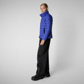 Woman's animal free hooded puffer jacket Amelie in gentian blue | Save The Duck