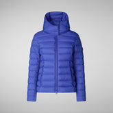 Woman's animal free hooded puffer jacket Amelie in gentian blue | Save The Duck