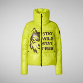 Woman's jacket Ivy in lichen green wolf print | Save The Duck