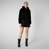 Woman's hooded jacket Laila in black - Faux-Fur Woman | Save The Duck