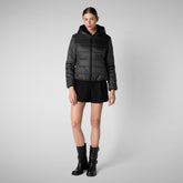 Woman's hooded jacket Laila in black - Faux-Fur Woman | Save The Duck