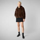 Woman's hooded jacket Laila in teddy brown - Faux-Fur Woman | Save The Duck