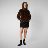 Woman's hooded jacket Laila in teddy brown | Save The Duck