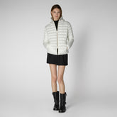 Woman's animal free hooded puffer jacket Alexis in off white | Save The Duck