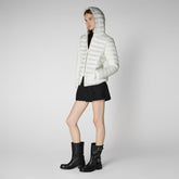 Woman's animal free hooded puffer jacket Alexis in off white | Save The Duck