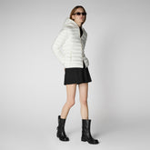 Woman's animal free hooded puffer jacket Alexis in off white | Save The Duck