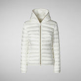 Woman's animal free hooded puffer jacket Alexis in off white | Save The Duck