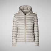 Woman's animal free hooded puffer jacket Alexis in rainy beige | Save The Duck