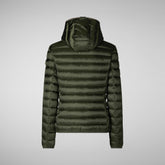 Woman's animal free hooded puffer jacket Alexis in pine green | Save The Duck