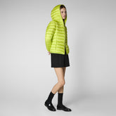 Woman's animal free hooded puffer jacket Alexis in lichen green | Save The Duck