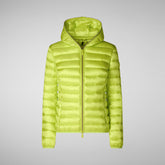 Woman's animal free hooded puffer jacket Alexis in lichen green | Save The Duck