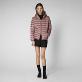 Woman's animal free hooded puffer jacket Alexis in misty rose | Save The Duck