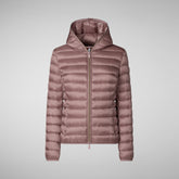 Woman's animal free hooded puffer jacket Alexis in misty rose | Save The Duck