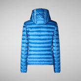 Woman's animal free hooded puffer jacket Alexis in cerulean blue | Save The Duck