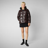 Animal-free damen-steppjacke Lois mit kapuze in Braunschwarz | Save The Duck