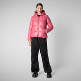 Woman's animal free hooded puffer jacket Lois in bloom pink | Save The Duck