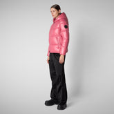 Woman's animal free hooded puffer jacket Lois in bloom pink | Save The Duck