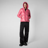 Woman's animal free hooded puffer jacket Lois in bloom pink | Save The Duck